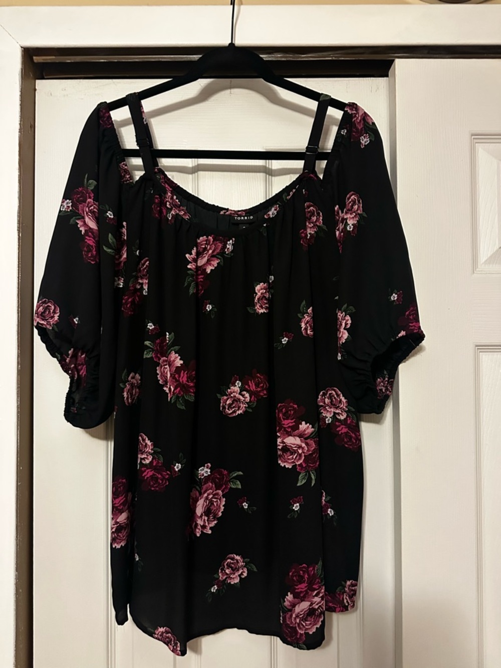 Torrid Black Floral Cold-Shoulder Blouse